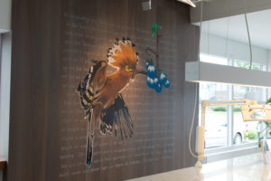 Hoopoe bird painted by Telmo & Miel at the Blue Tomato Coffeeshop Hoorn